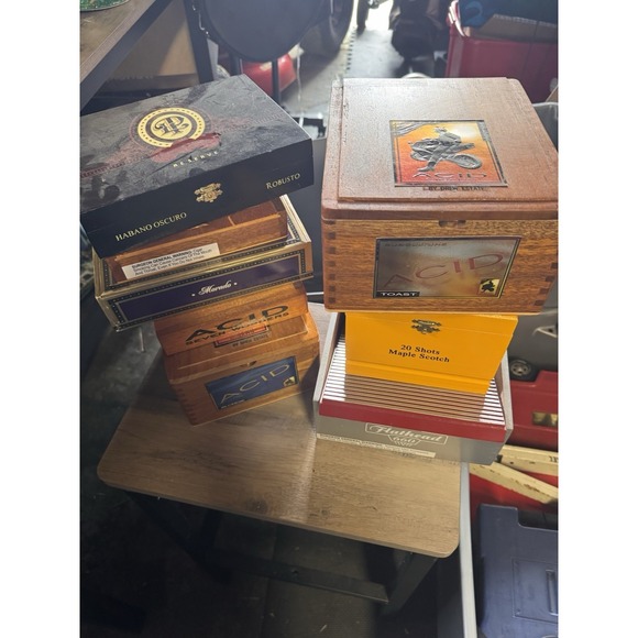 Other - Lot Of 8 Cigar Boxes Collectables Wooden - Vintage Mixed Brands Acid